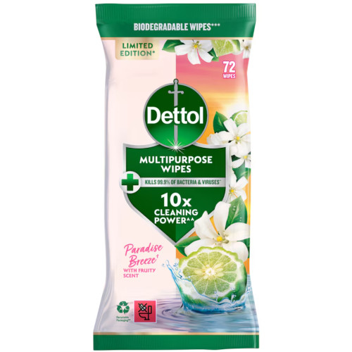 Универсальные влажные салфетки Dettol Multipurpose Cleaning Wipes Paradise Breeze, 72 шт